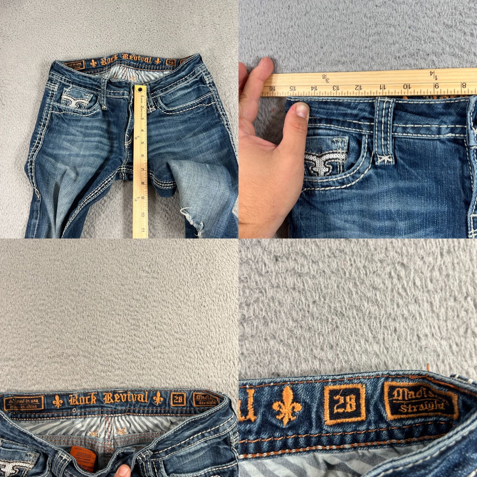 Vintage Rock Revival Jeans Womens 28 Straight Dark Wash Denim Regular Fit 5-Pocket Blue Size 28" / US 6 / IT 42 - 8 Thumbnail