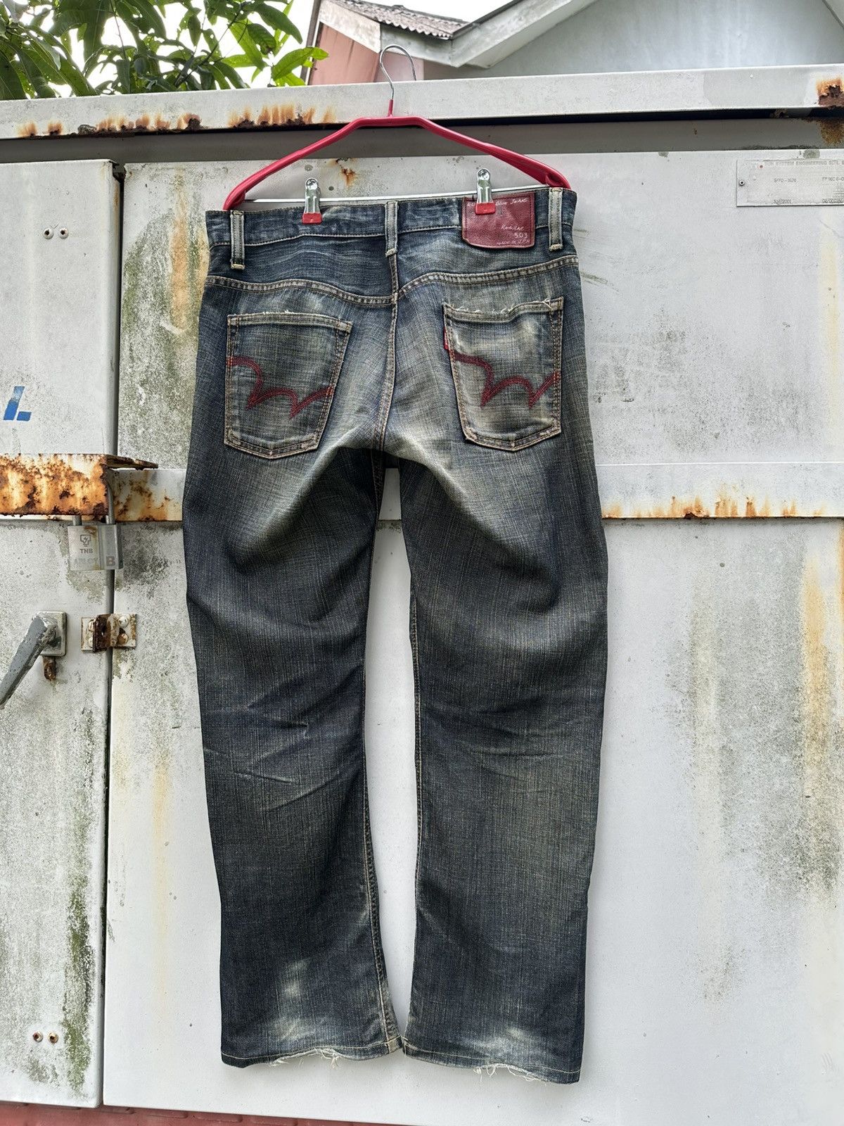 Edwin 👹Vintage THRASHED Edwin Edge Of Blue Baggy Jeans Size US 33 - 8 Thumbnail