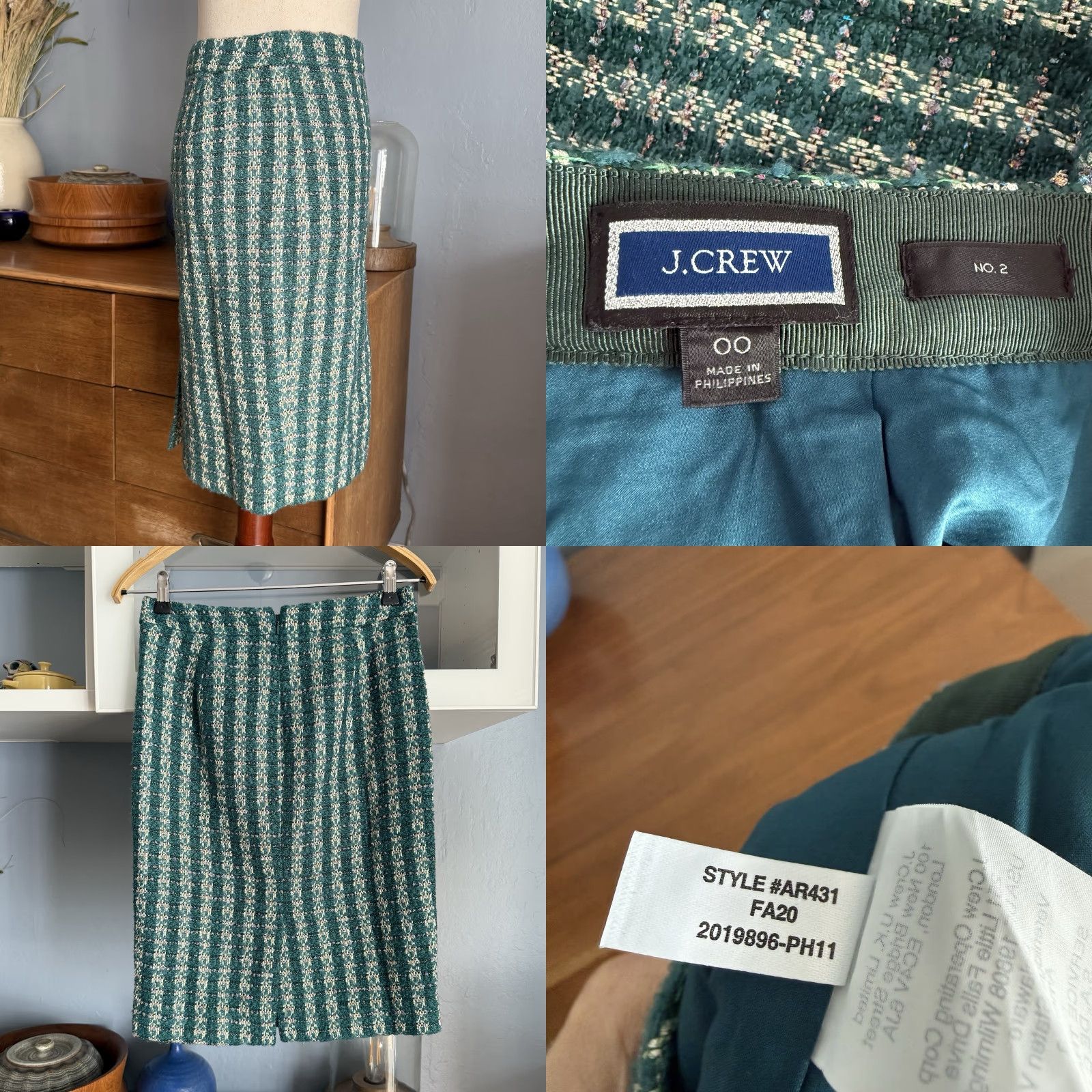J.Crew J. Crew No. 2 Pencil Skirt in Emerald Tweed Size 00 Size 24" / US 00 / IT 34 - 8 Thumbnail