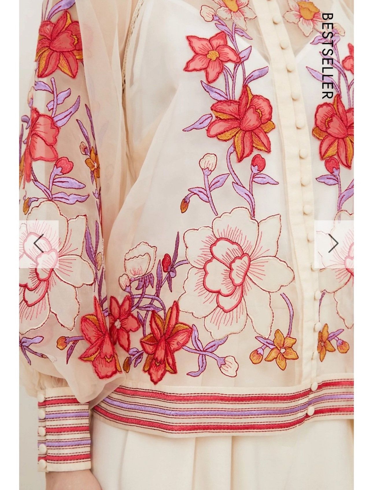 Karen Millen Floral Placed Embroidery Organdie Woven Blouse Size M / US 6-8 / IT 42-44 - 4 Thumbnail