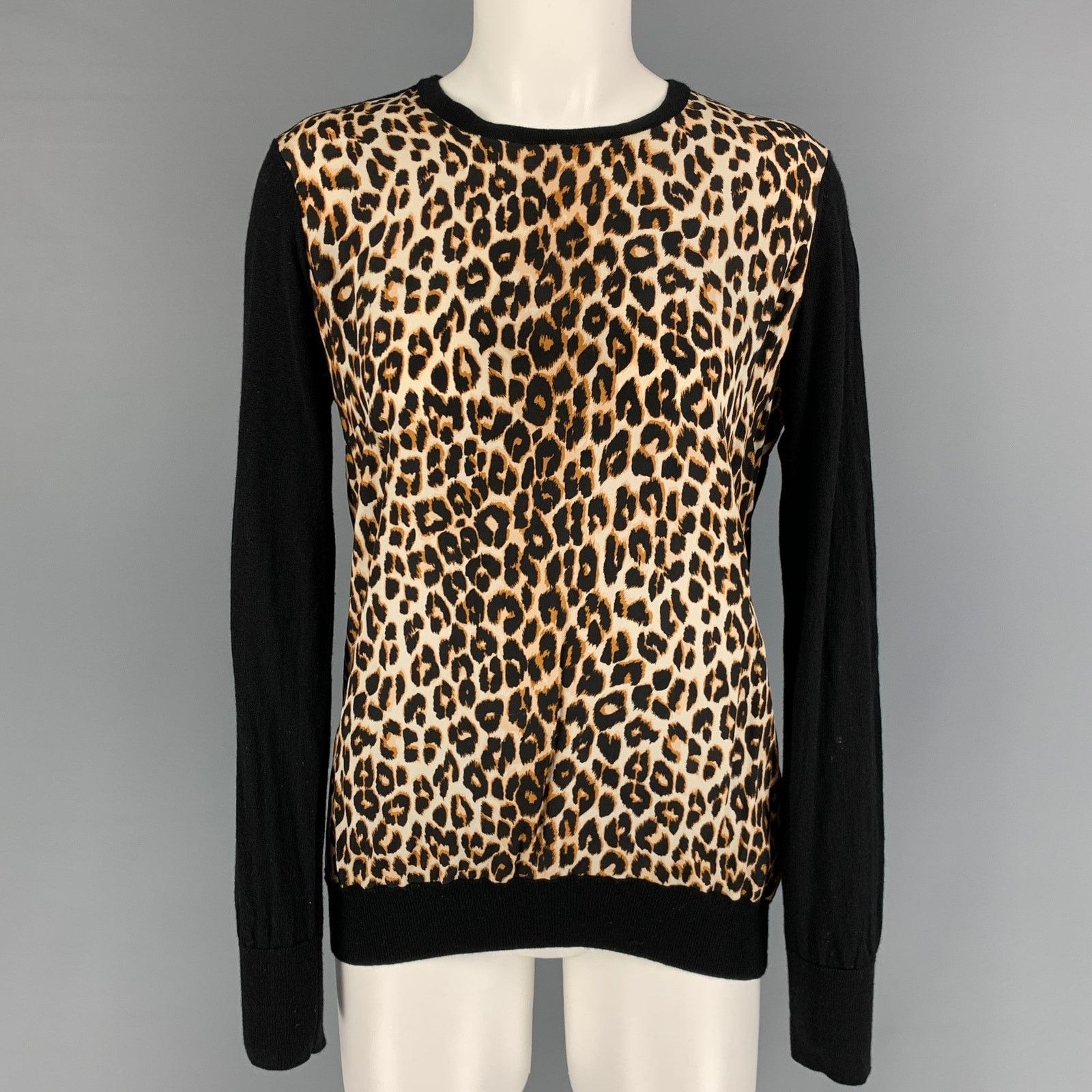 Equipment EQUIPMENT M Black Tan Wool Silk Leopard Crew-Neck Pullover Size M / US 6-8 / IT 42-44 - 1 Thumbnail