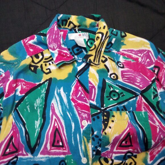 Vintage Vintage French Navy Abstract Geometric Hawaiian Shirt Size M / US 6-8 / IT 42-44 - 1 Thumbnail