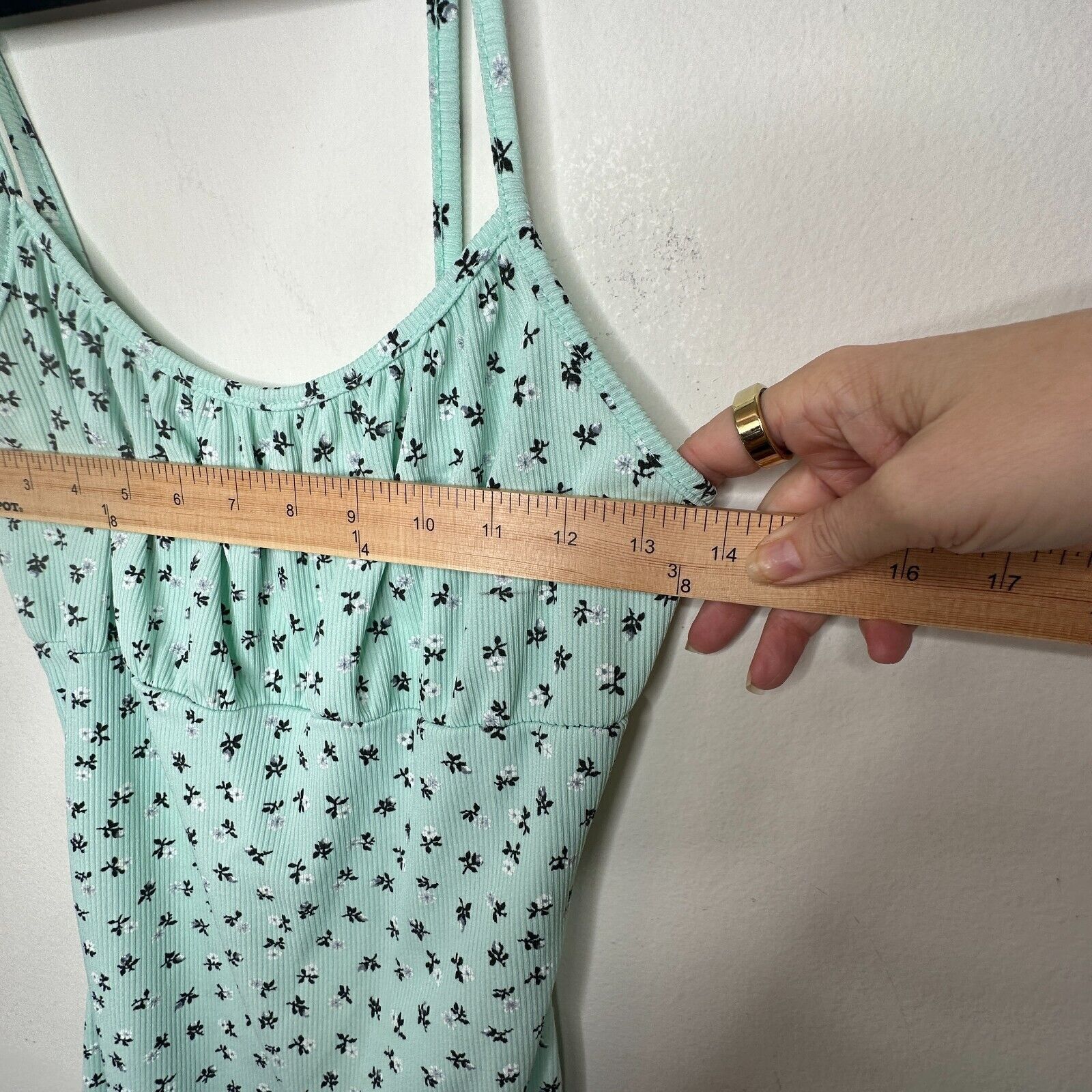Boohoo boohoo Ditsy Mint Floral Rouched Bust Spaghetti Strap Mini 6 Size M / US 6-8 / IT 42-44 - 11 Thumbnail
