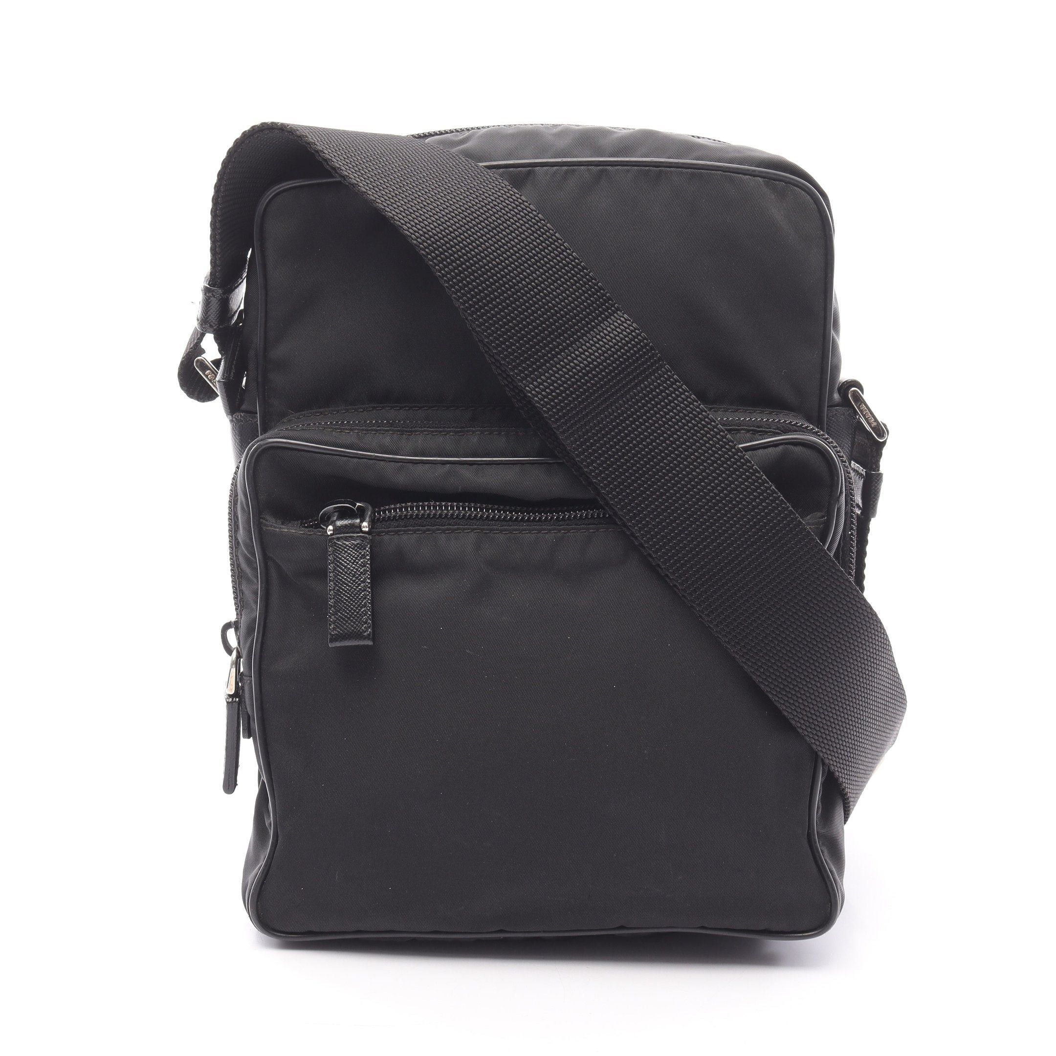Prada Prada Pochette Shoulder Bag Saffiano Leather Nylon Black Prada Logo Plate Size ONE SIZE - 1 Thumbnail