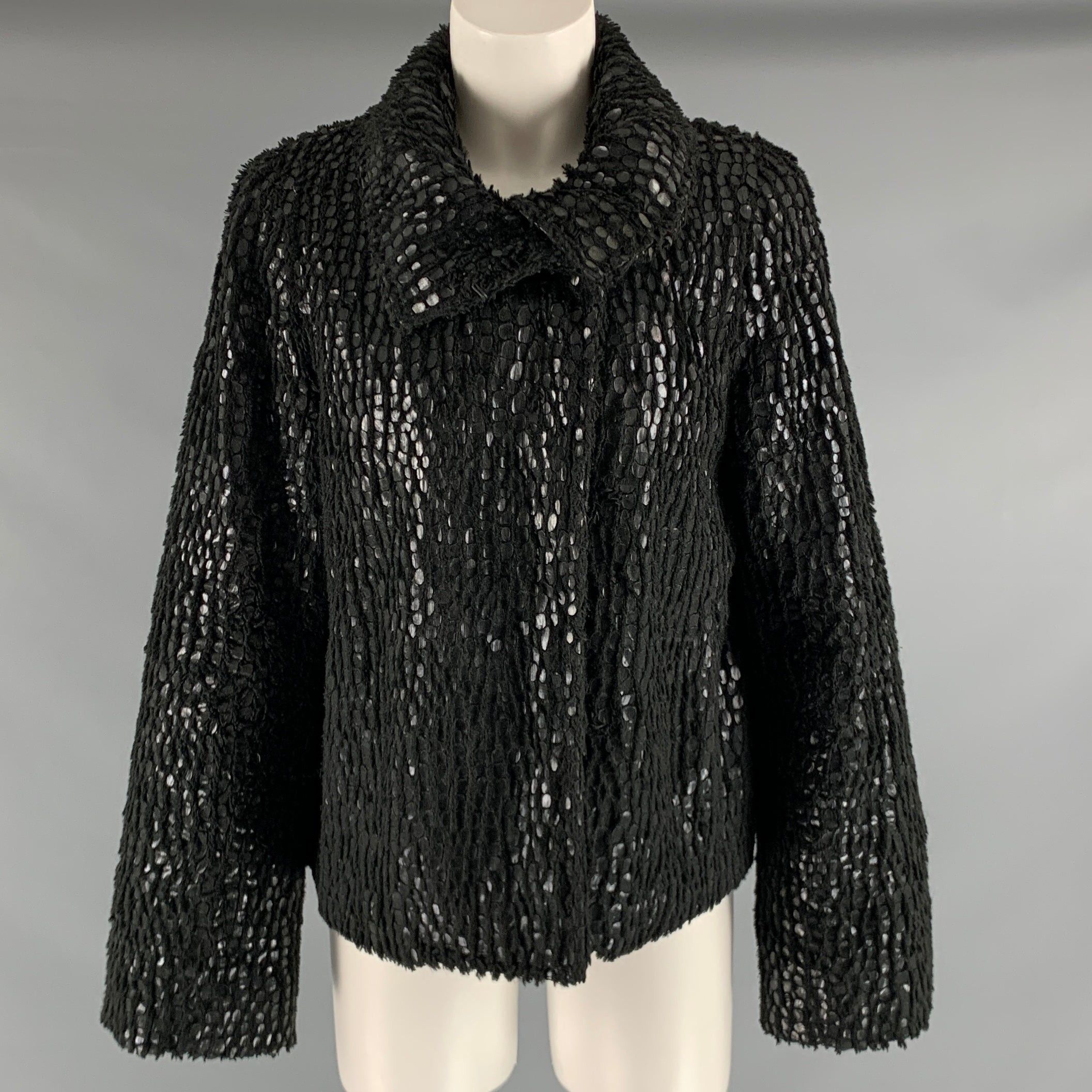 image of Emporio Armani Black Polyester Textured Jacket, Women's (Size Medium)