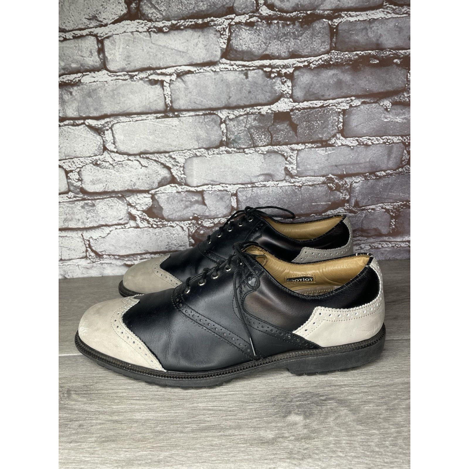 Footjoy Foot Joy Icon Black Leather Wingtip Ivory Vintage Golf Shoes Size US 12.5 / EU 45-46 - 17 Thumbnail