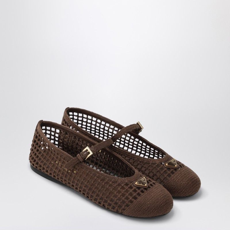 Prada Prada Cocoa-Colored Crochet Knit Ballerina Flats Size US 6 / IT 36 - 1 Thumbnail