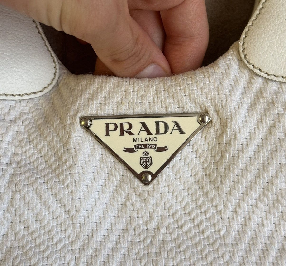 Prada × Vintage RARE Prada Vintage Leather Knit Handle/Shoulder Bag IPI Size ONE SIZE - 5 Thumbnail