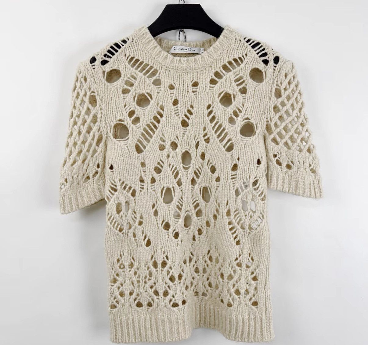 Dior Dior Off-White Hollow Knit Short Sleeve K12 Size XS / US 0-2 / IT 36-38 - 1 Thumbnail