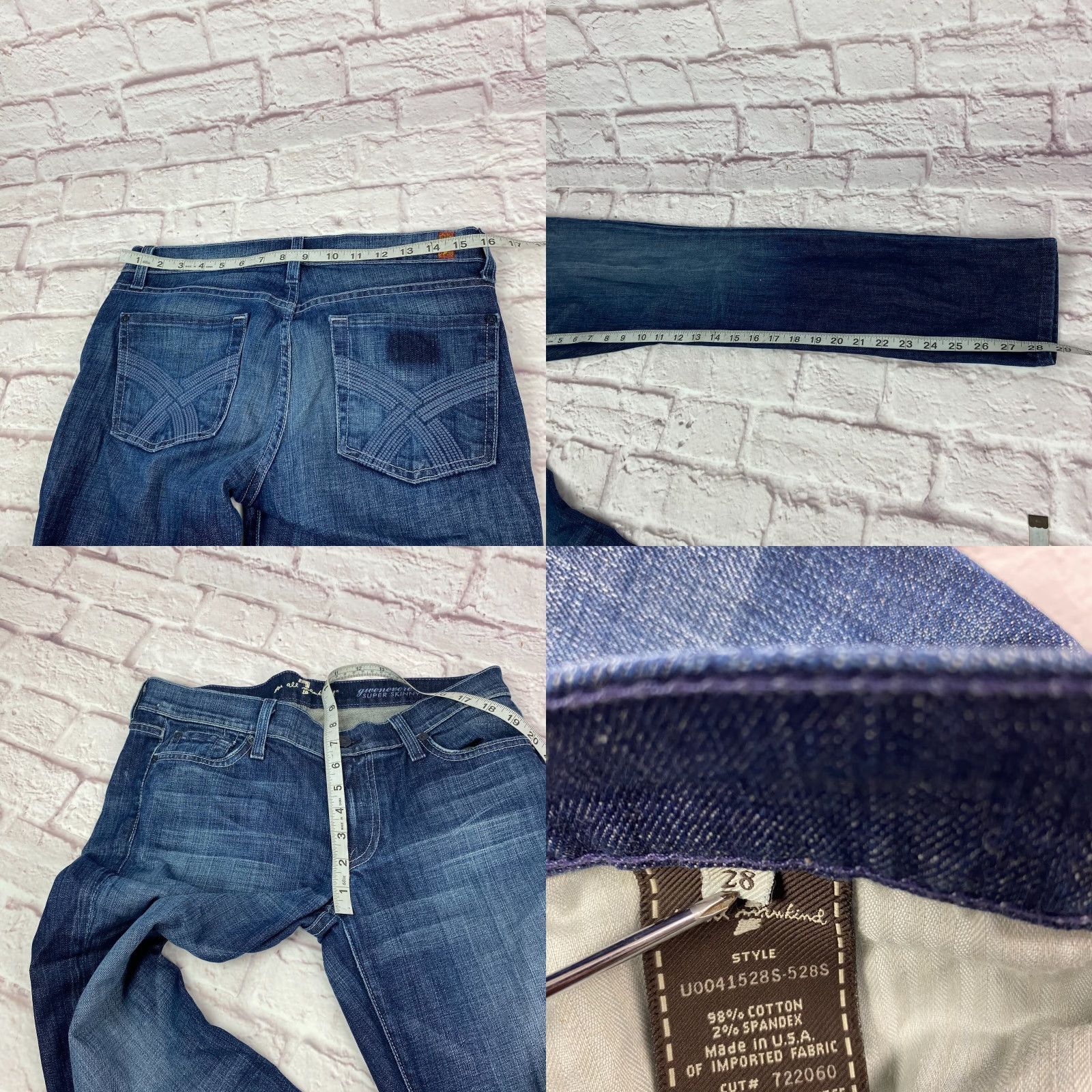 7 For All Mankind 7 for All Mankind Gwenevere Super Skinny Jeans Low Rise Dark Wash Denim 28 Size 28" / US 6 / IT 42 - 8 Thumbnail