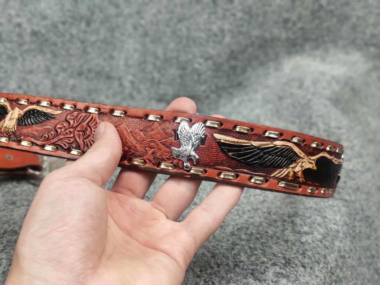 Vintage Vintage Cintos Imperial Bergamot Brass Western Leather Belt Size ONE SIZE - 9 Thumbnail