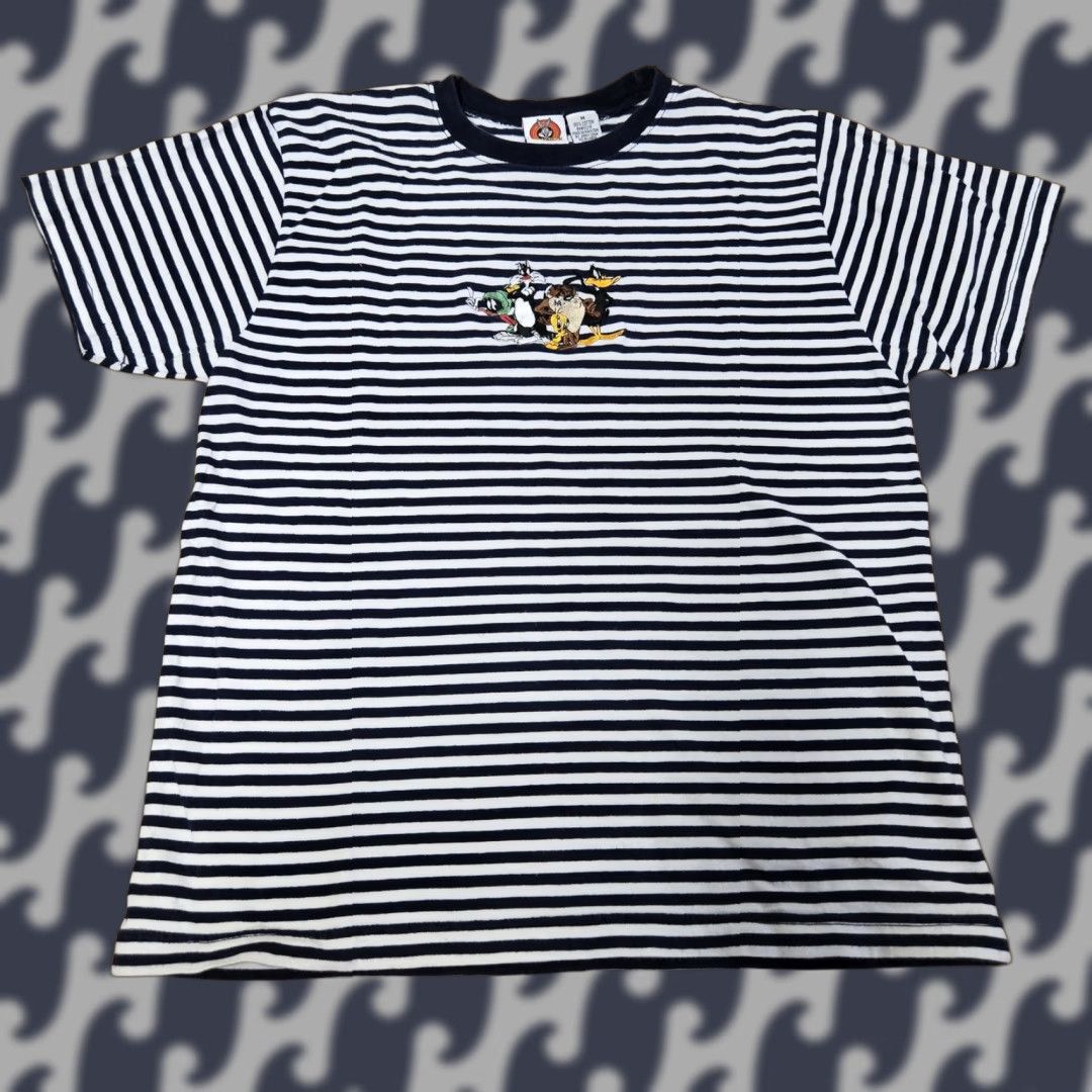 Vintage VINTAGE Looney Tunes Shirt Mens M Navy White Striped Marvin Martian Taz Tweety Daffy Duck Cart Womens/Mens? Size US M / EU 48-50 / 2 - 1 Thumbnail