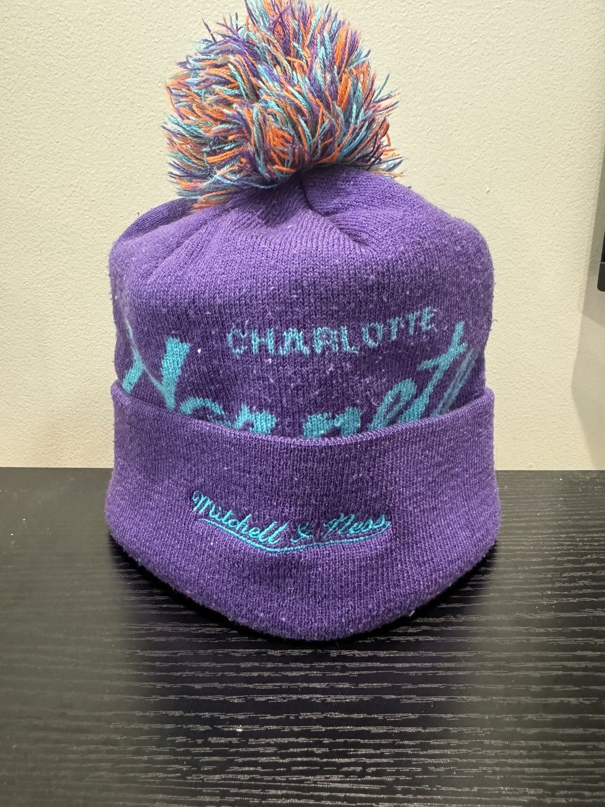 Vintage Vintage Charlotte Hornets Beanie Hat Purple and Teal pom pom Size ONE SIZE - 2 Thumbnail