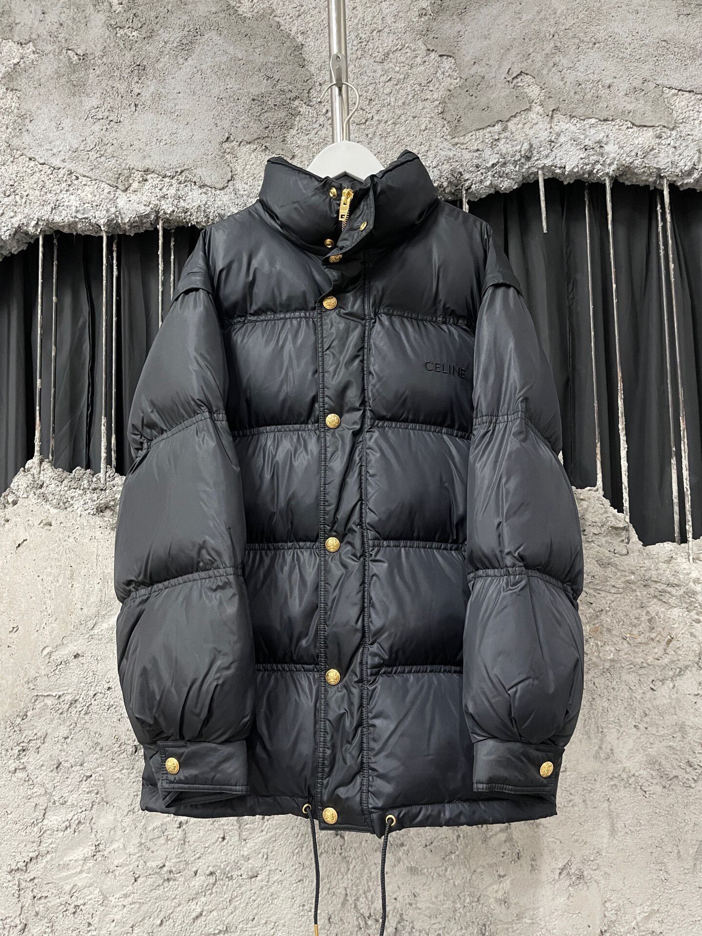 Celine black embroidered logo puffer jacket Size S / US 4 / IT 40 - 1 Thumbnail