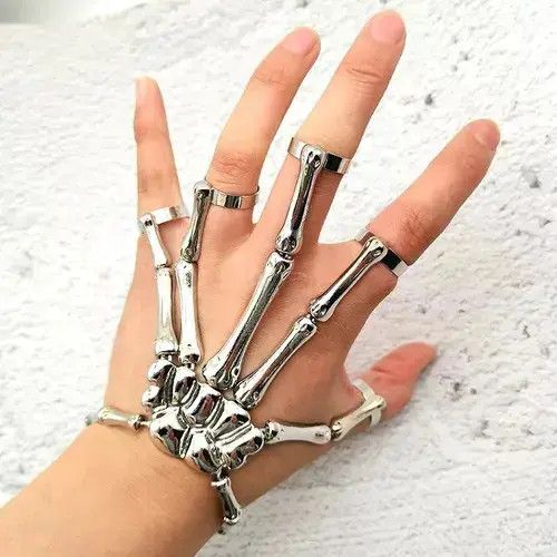 Other Skeleton Ring Hand Bracelet Bones Goth Human Jewelry Chrome Size ONE SIZE - 2 Thumbnail