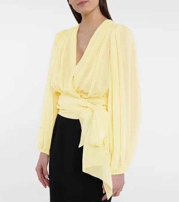 Dolce & Gabbana o1y0925 Silk Top Blouse in Pastel Yellow Size XL / US 12-14 / IT 48-50 - 2 Thumbnail