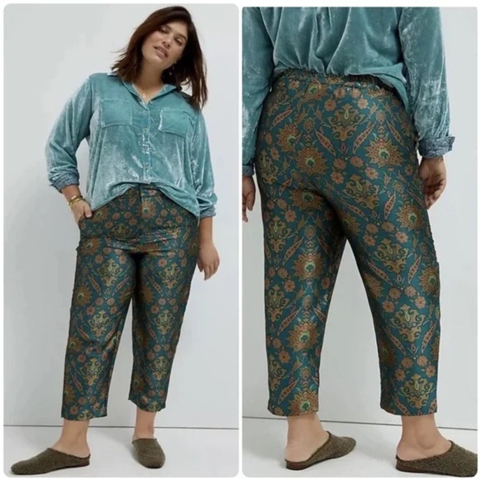 Anthropologie Maeve Anthropologie Floral Metallic Trouser Pant Women Small Size 28" / US 6 / IT 42 - 2 Thumbnail