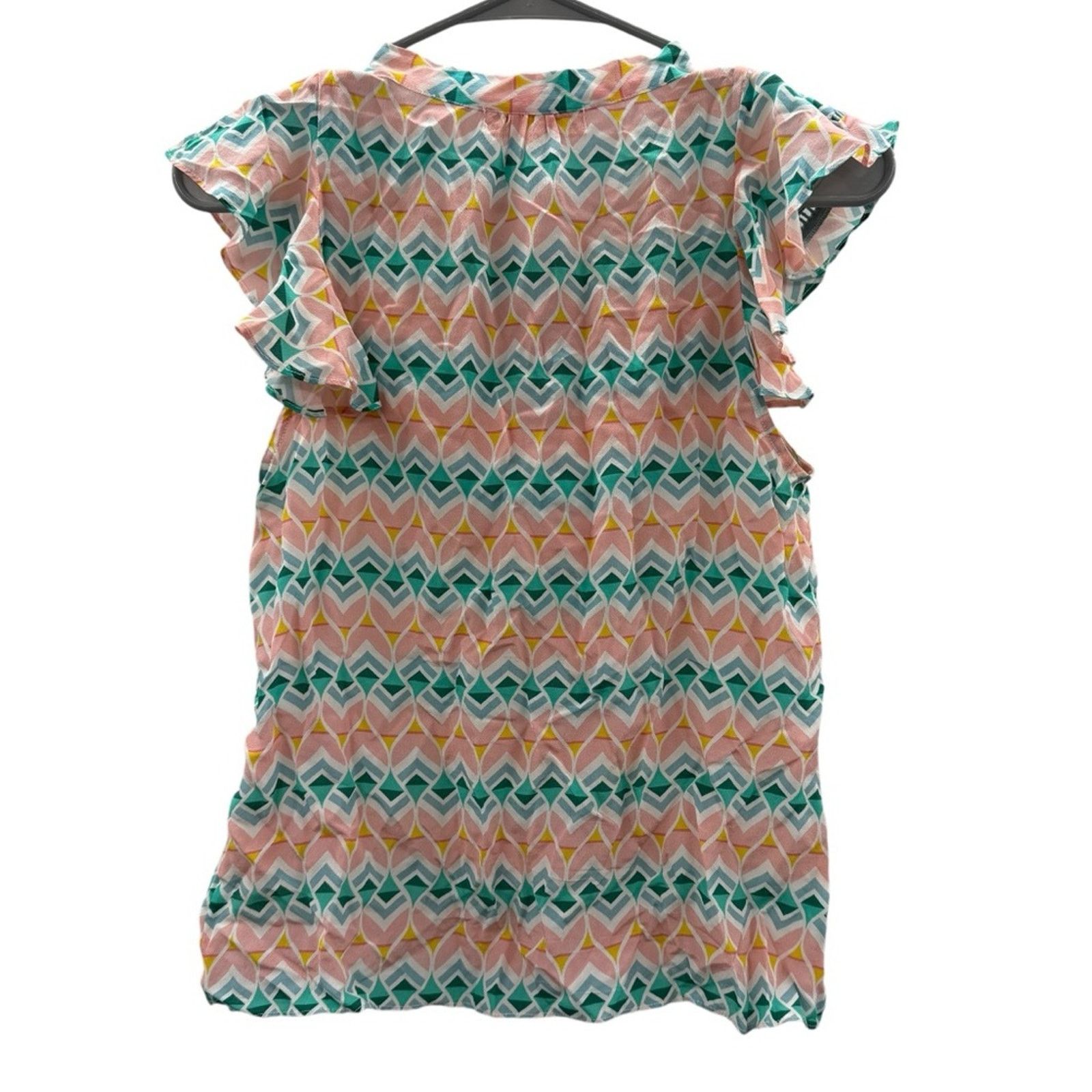 Paloma Blue 100% Silk Pink & Blue Sophia Ruffle Tie Top Sz S