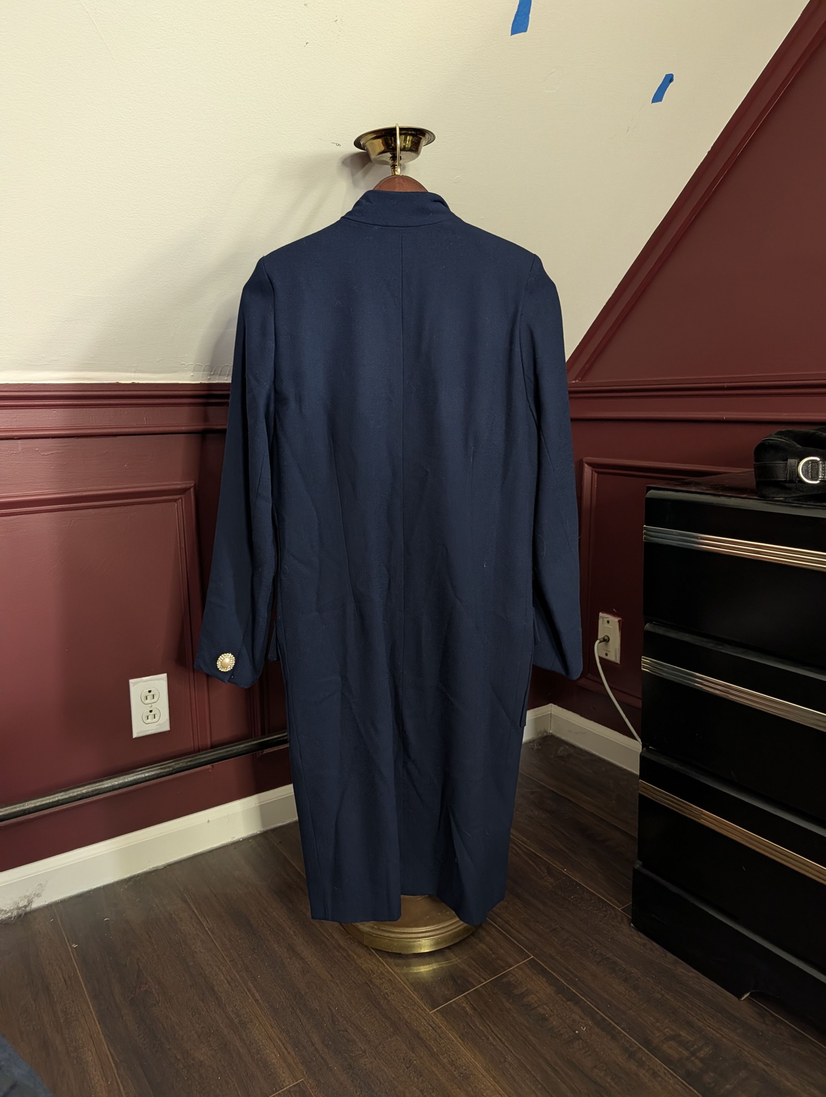 Pierre Balmain 80s VTG Navy Wool Pearl Crystal Gold Button Coat Dress Size L / US 10 / IT 46 - 10 Thumbnail