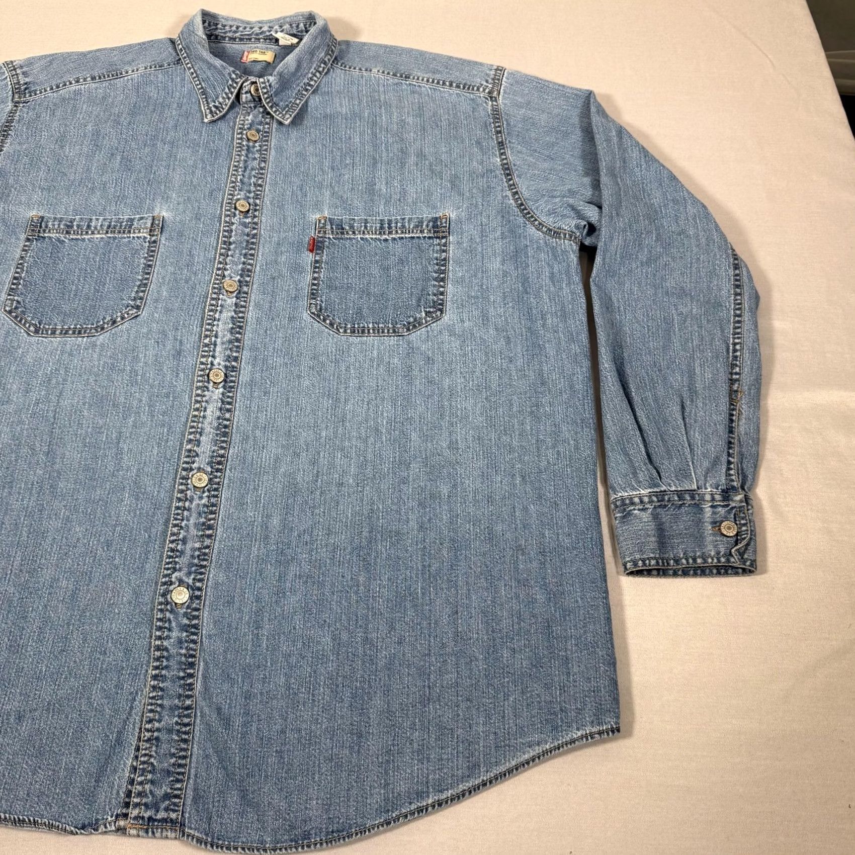 Levi's VINTAGE Levi's Shirt Mens XL Blue Denim Jean Metal Button Up Western Cowboy Work Size US XL / EU 56 / 4 - 5 Thumbnail