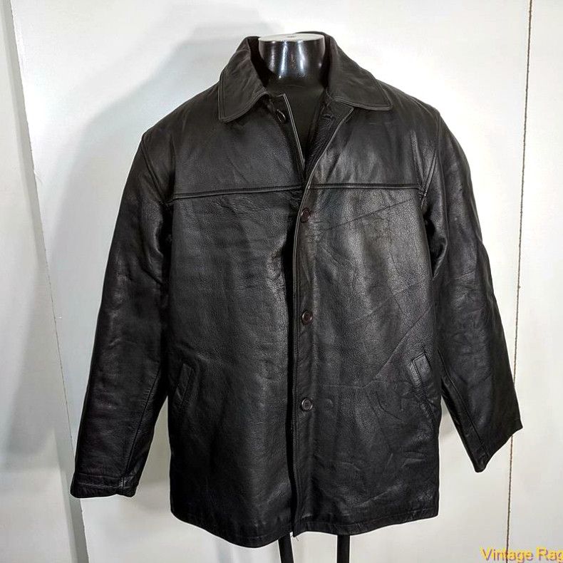 image of Vintage Yan's Soft Heavy Pebbled Leather Jacket Mens Size XL Black Zippered Insulated in White