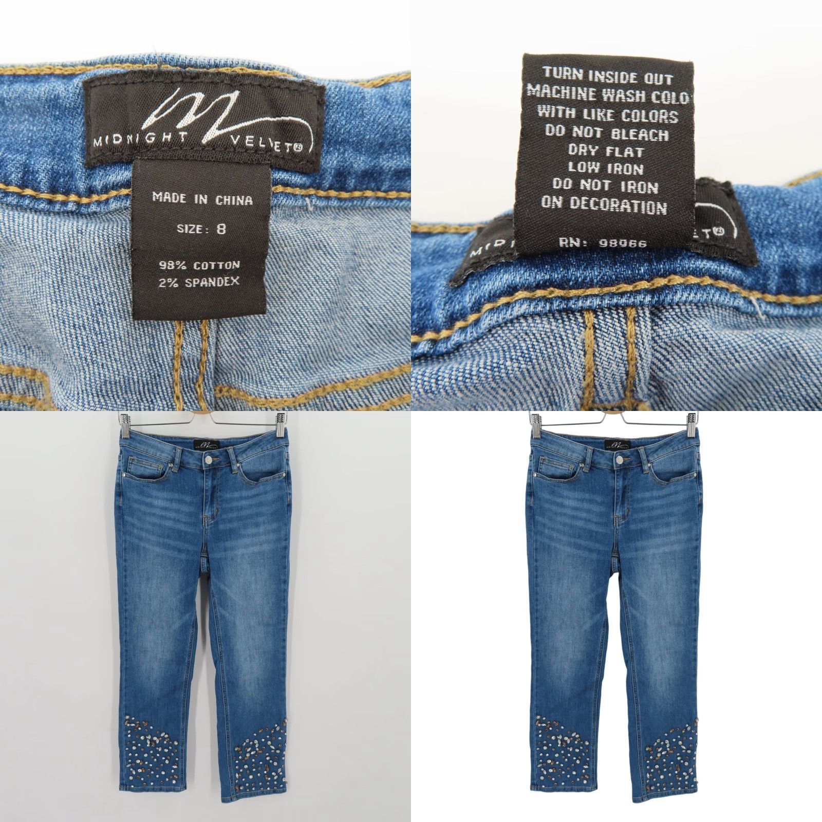 Velvet Midnight Velvet Jeans Womens 8 Denim Blue 5-Pocket Rhinestone Embellished Cropped Bling Vintage No Size 30" / US 8 / IT 44 - 8 Thumbnail
