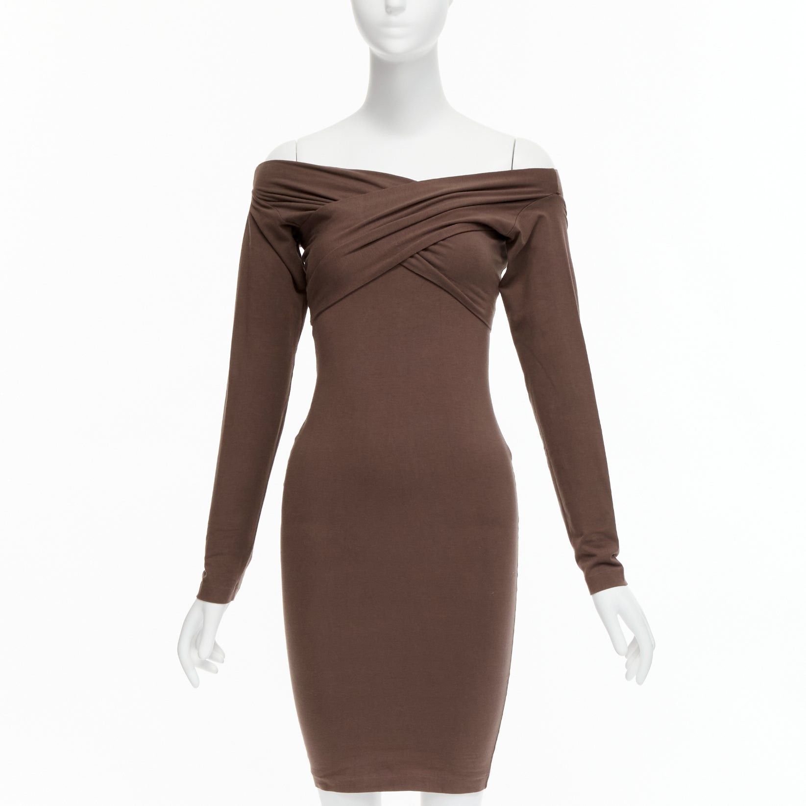 Romeo Gigli ROMEO GIGLI Vintage brown cotton bend criss cross off shoulder bodycon dress IT40 S Size S / US 4 / IT 40 - 1 Thumbnail