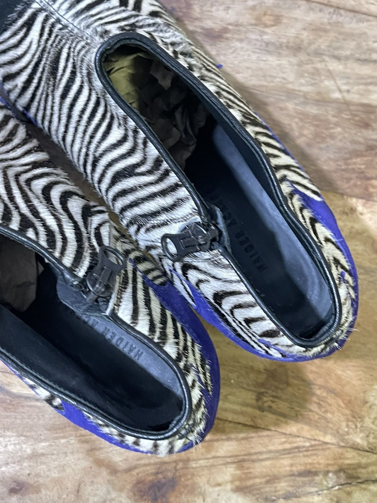 Haider Ackermann SS16 Zebra Ponyhair and Blue Suede Flame Booties Size US 11 / IT 41 - 13 Thumbnail