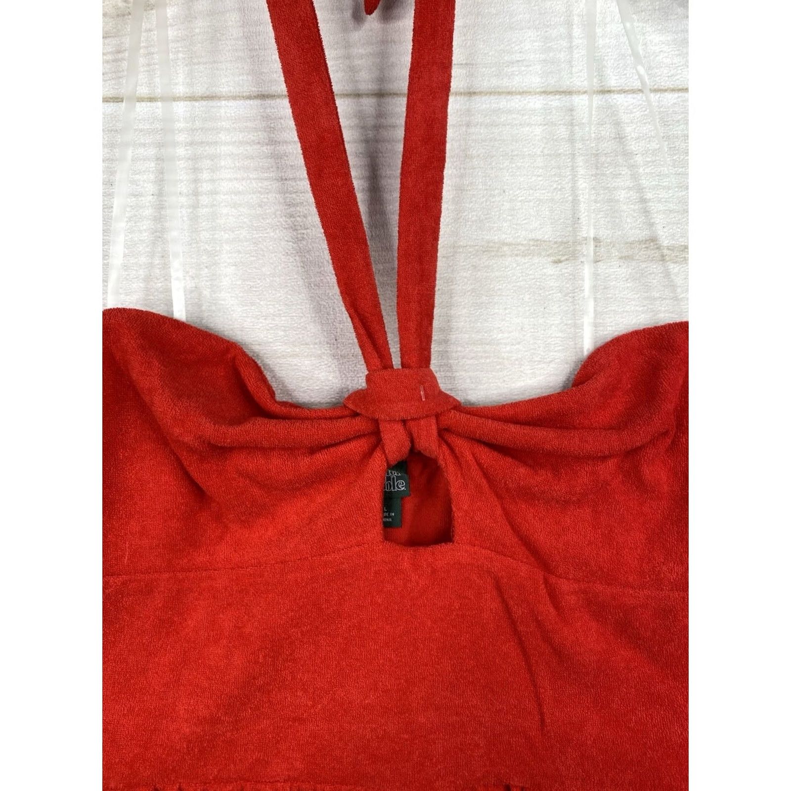 Vintage Wild Fable Romper Shirt Red Adult L Halter Beach NWT Shortall Sleeveless Cotton Polyester 70s 80s 90s Aloha Womens Size 36" / US 14 / IT 50 - 3 Thumbnail