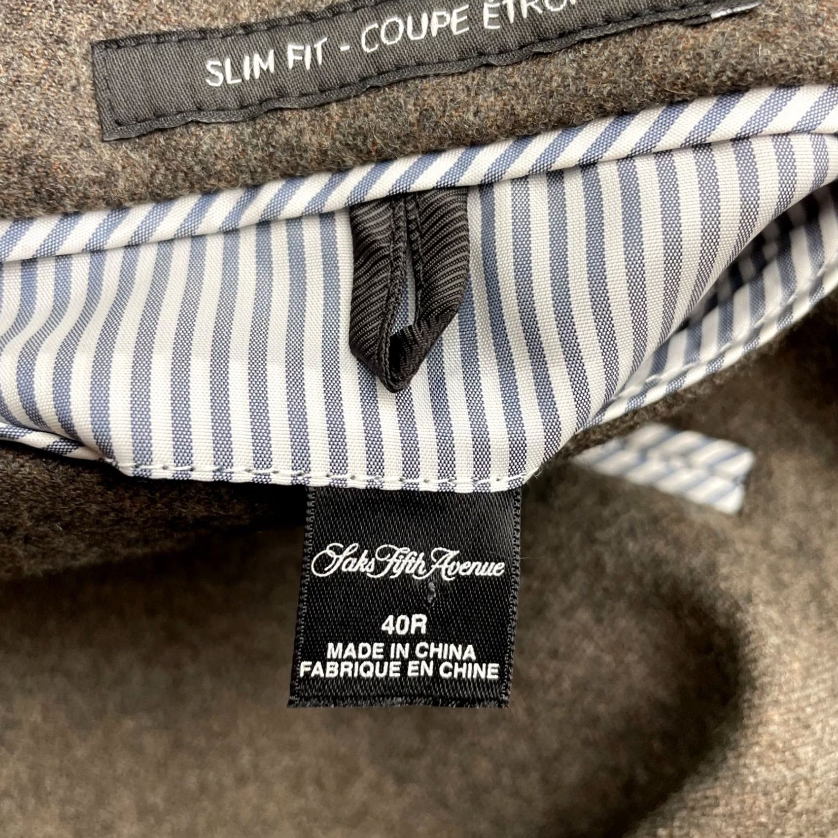 Saks Fifth Avenue Saks Fifth Avenue Blazer Men’s 40R Wool Brown Slim 2-Button Double-Vented Notch Lapel Regular Fit Dress Jacket Size 40R - 7 Thumbnail