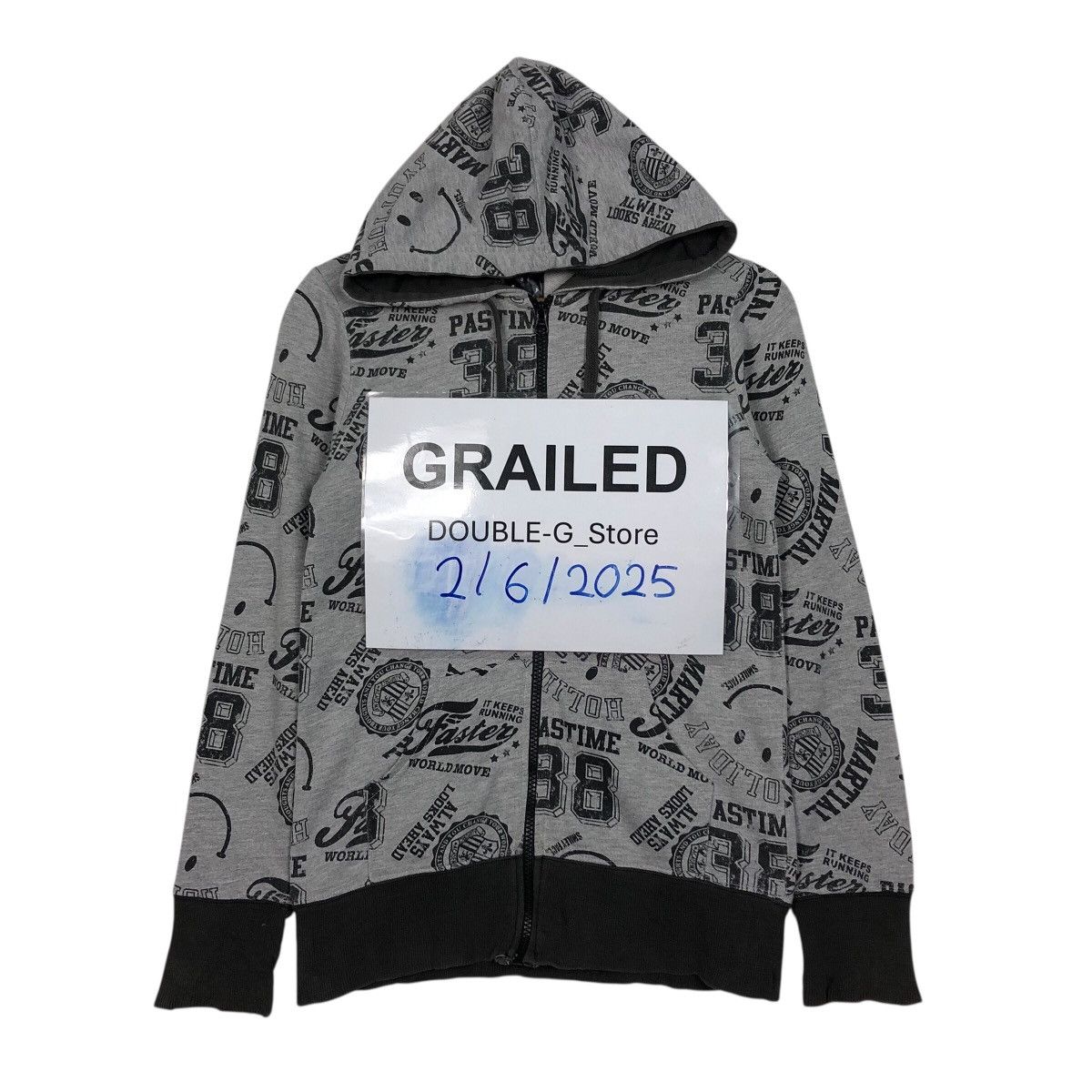 Japanese Brand Smiley Face All-Over Print Zip Hoodie – Grey/Black Size US M / EU 48-50 / 2 - 1 Thumbnail