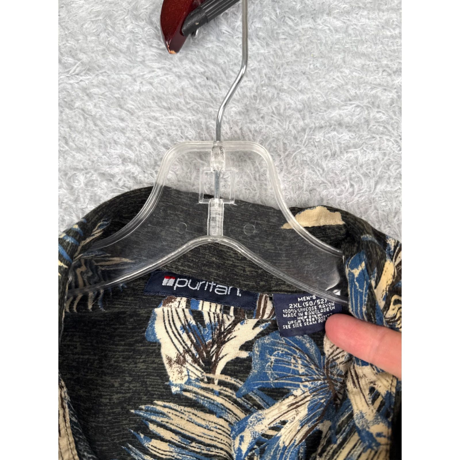 Vintage Puritan Shirt Mens 2XL Black Blue Palm Tree Leaf Print Hawaiian 100% Rayon Size US XXL / EU 58 / 5 - 7 Thumbnail