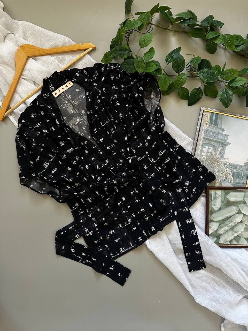 Marni MARNI Black Abstract Print Silk Blend Blouse Top - IT 42 Size M / US 6-8 / IT 42-44 - 3 Thumbnail