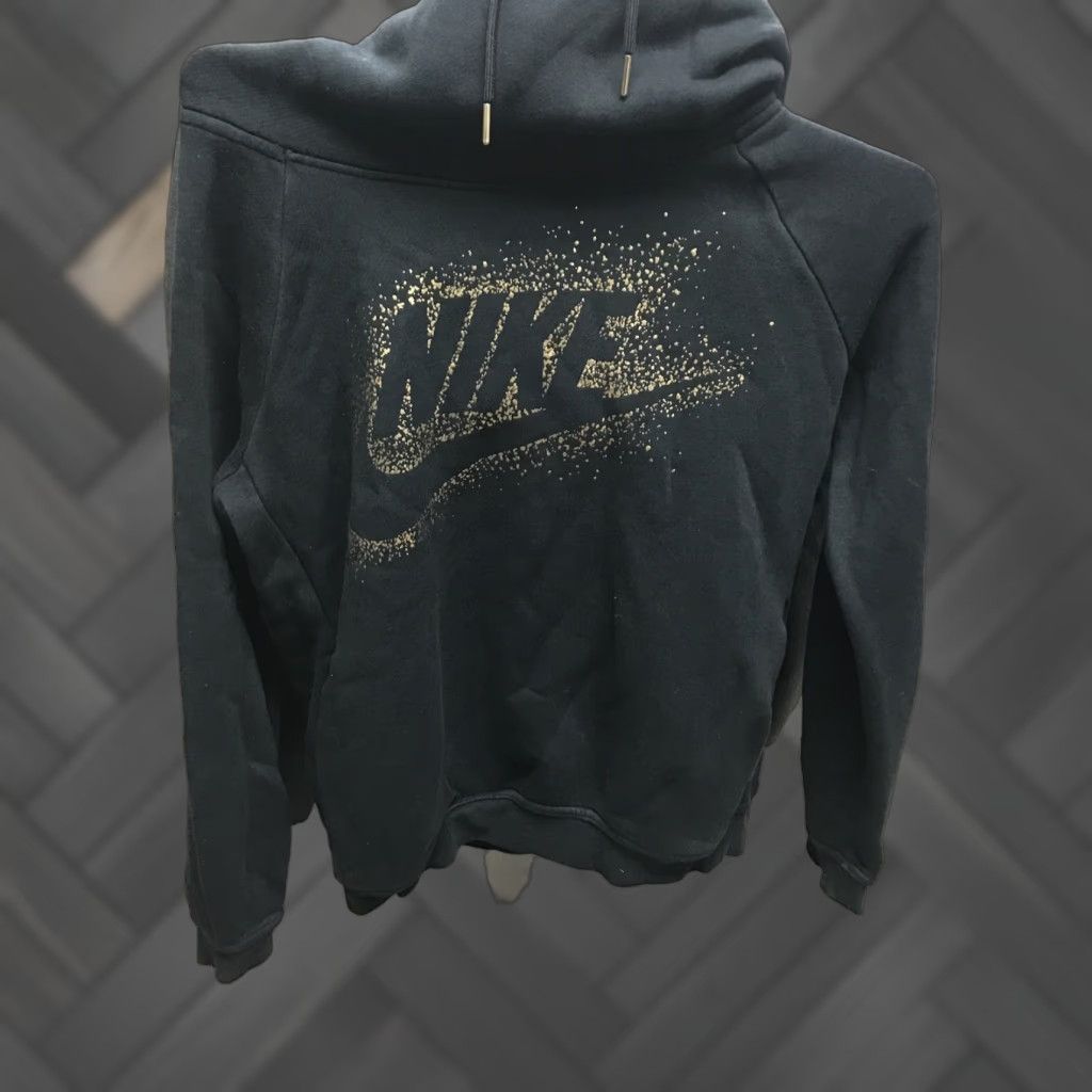Nike Nike Hoodie Sweatshirt Women's Small Funnel Neck Sparkle Logo Black Gold Pocket Sweatshirt Hoodie Size S / US 4 / IT 40 - 1 Thumbnail