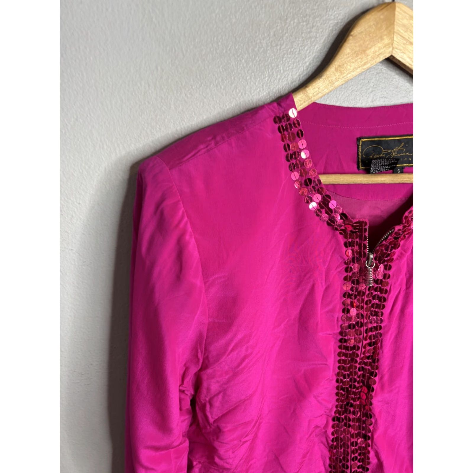 Vintage Rita Stevens Collection Jacket Womens Small Pink Sequin Satin Zip Party Evening Size S / US 4 / IT 40 - 2 Thumbnail
