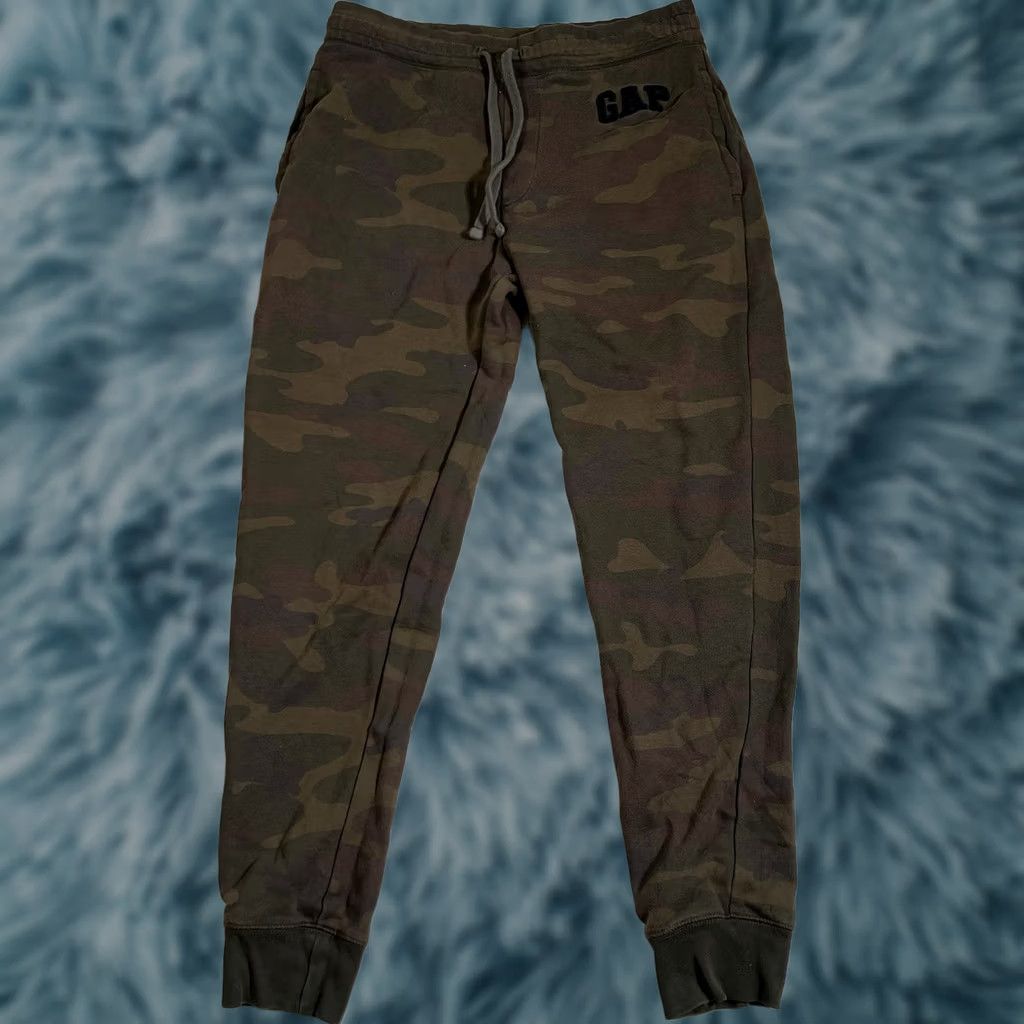 Gap VINTAGE GAP Sweatpants Mens Small Brown Camouflage Fleece Drawstring Joggers Tapered Logo Short? Size US 29 - 1 Thumbnail