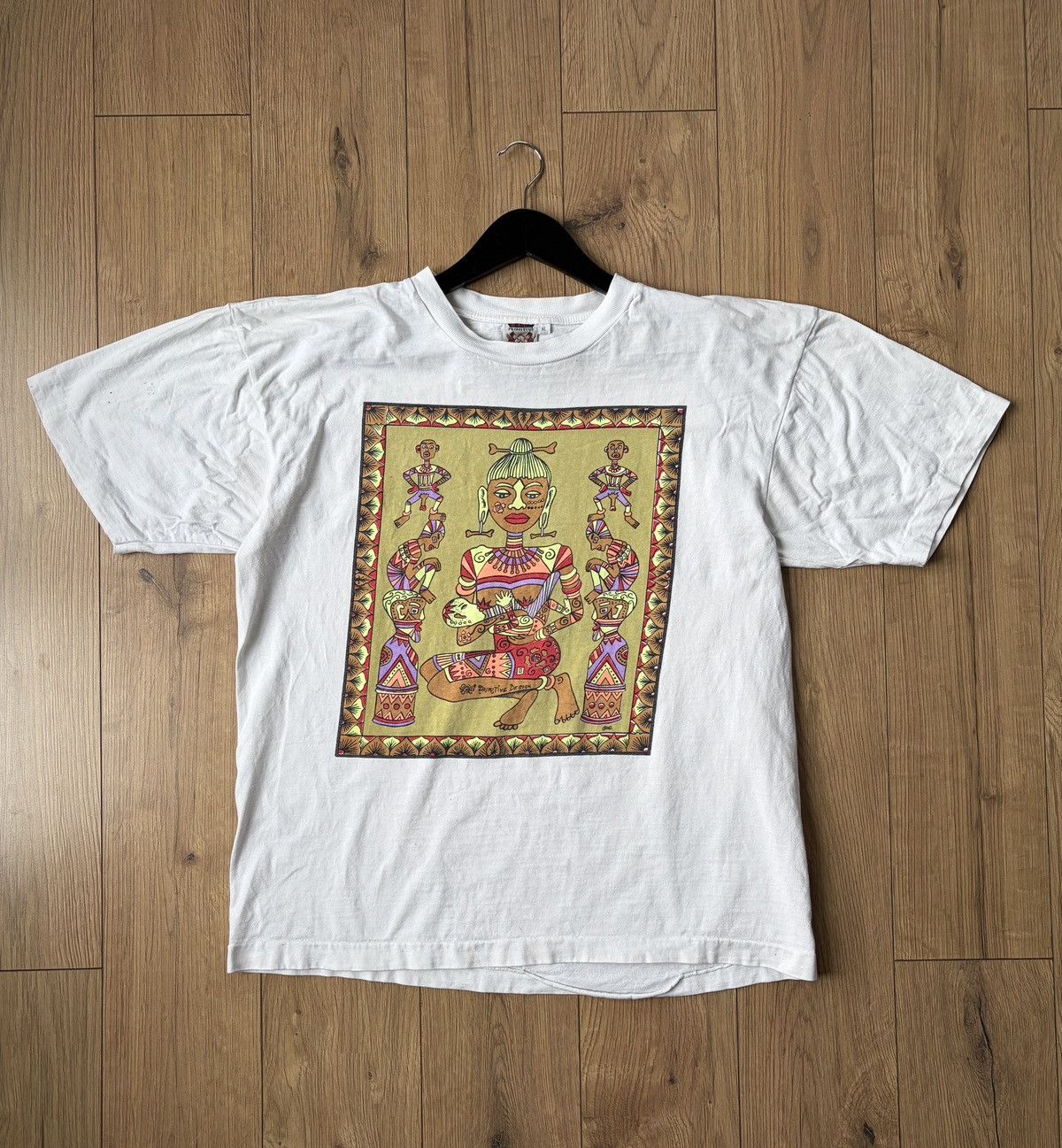 Vintage Bali Primitive Design Ethno Single Stitch Vintage T-shirt Size US XL / EU 56 / 4 - 1 Thumbnail