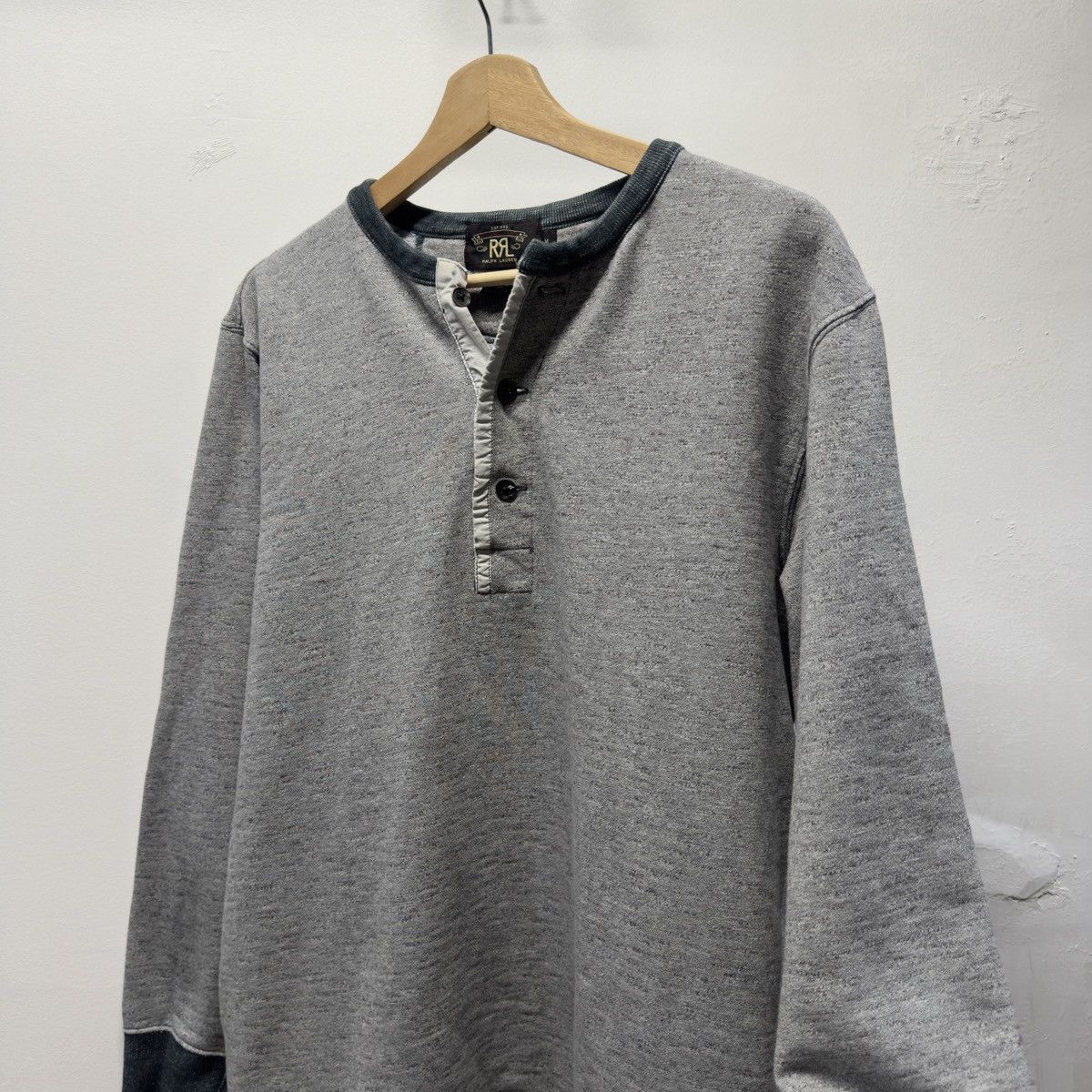 RRL Ralph Lauren RRL Faded Grey Henley Sweatshirt ERD Grunge Chrome Size US M / EU 48-50 / 2 - 5 Thumbnail