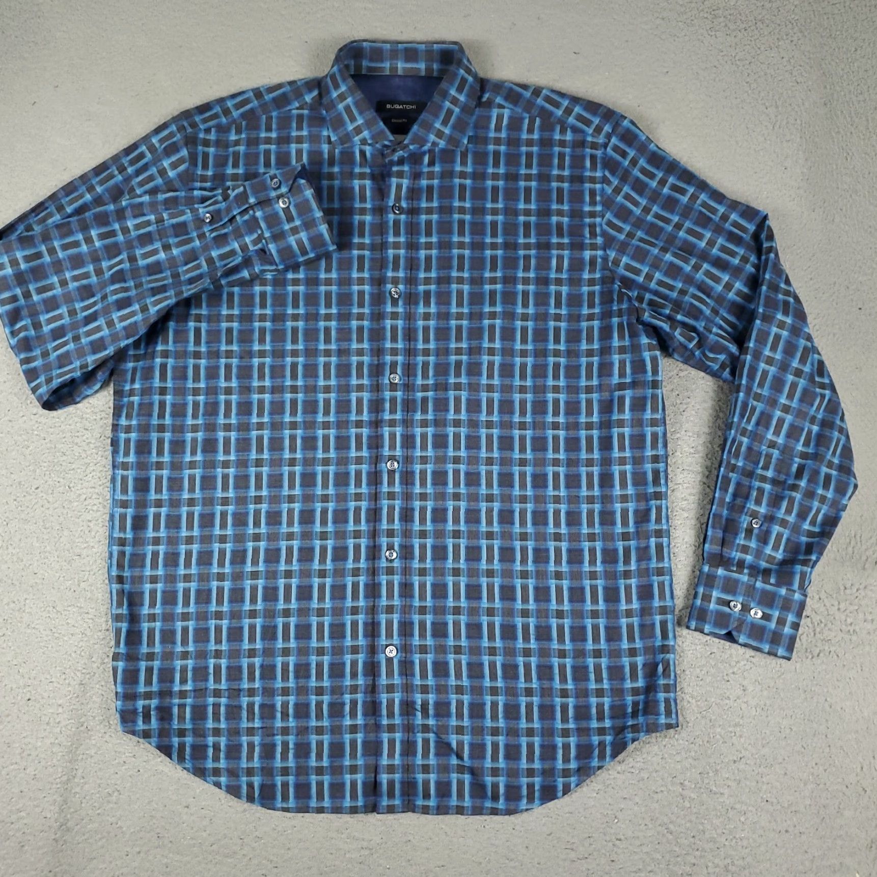 BUGATCHI Bugatchi Uomo Shirt Mens Large Blue Gray Plaid Classic Fit Button Up Long Sleeve Size US L / EU 52-54 / 3 - 2 Thumbnail