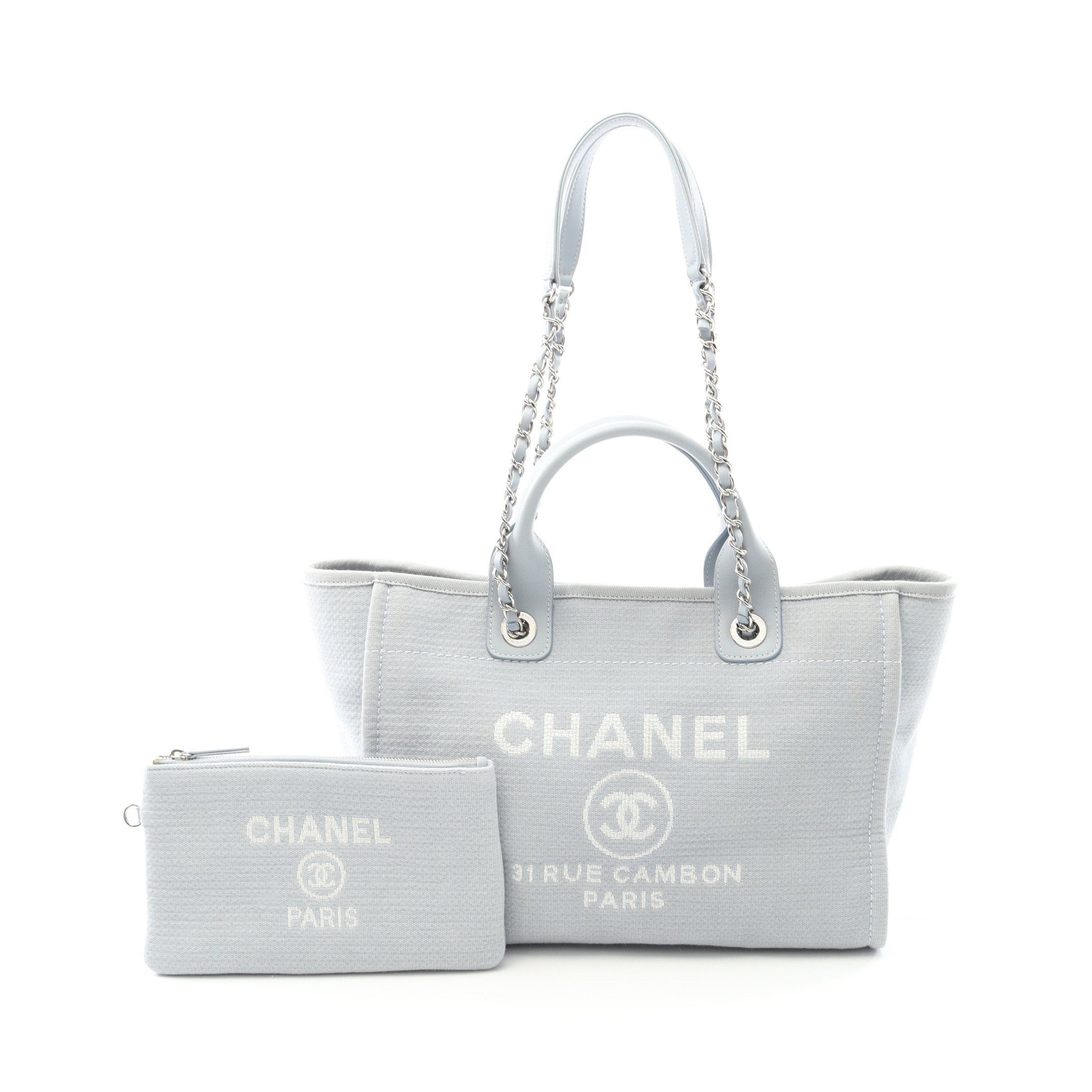 Chanel Chanel Deauville Small Chain Shoulder Bag Tote Canvas Leather Light Blue Silver Hardware Size ONE SIZE - 1 Thumbnail