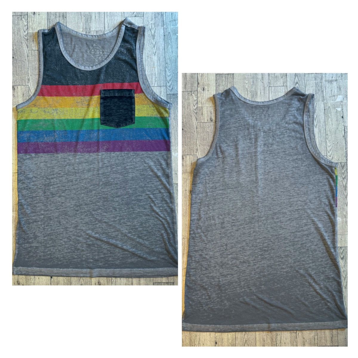 Vintage Vintage, Sheer, Rainbow Striped, Sleeveless Muscle Tank Size US S / EU 44-46 / 1 - 3 Thumbnail