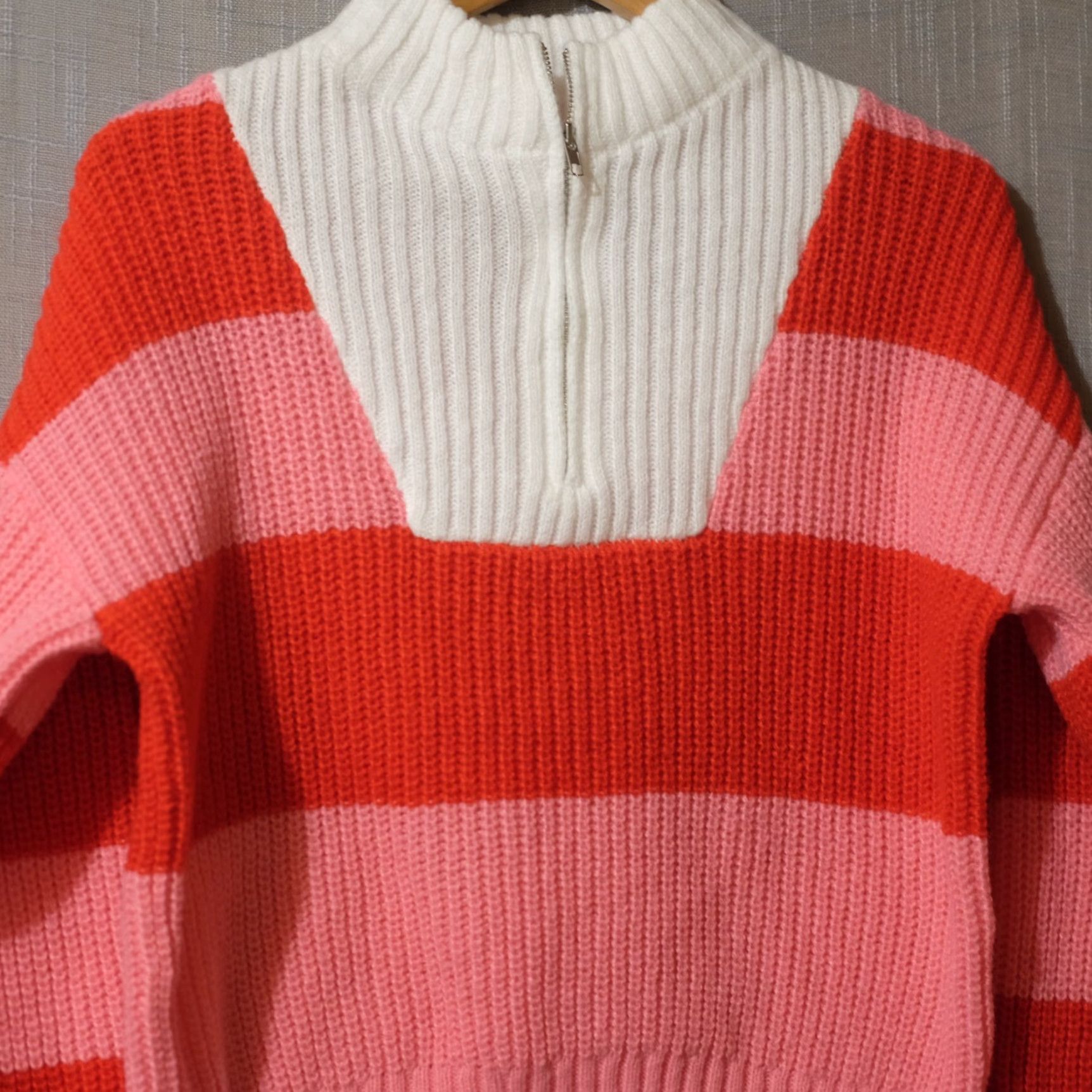 Vintage Nwot! Salty Wave Striped Quarter-zip Sweater Red/Pink/White Womens S Size S / US 4 / IT 40 - 2 Thumbnail