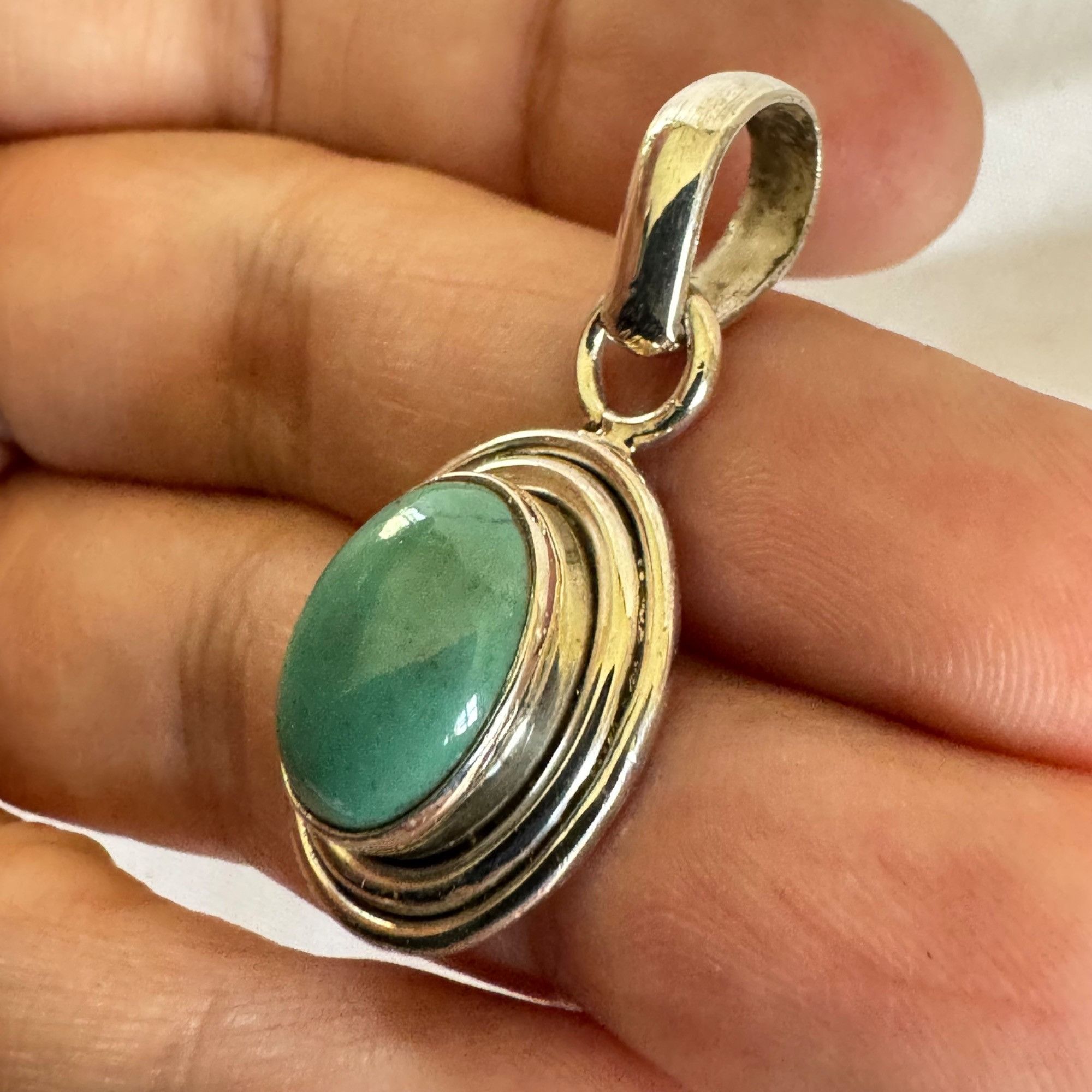 Vintage VTG Sterling Silver 925 Turquoise Bezel Set Statement Pendan Size ONE SIZE - 3 Thumbnail