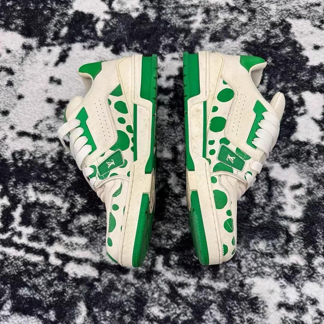 Louis Vuitton LV Trainer X Yayoi Kusama White Green 42.5/8.5 Size US 8.5 / EU 41-42 - 4 Thumbnail