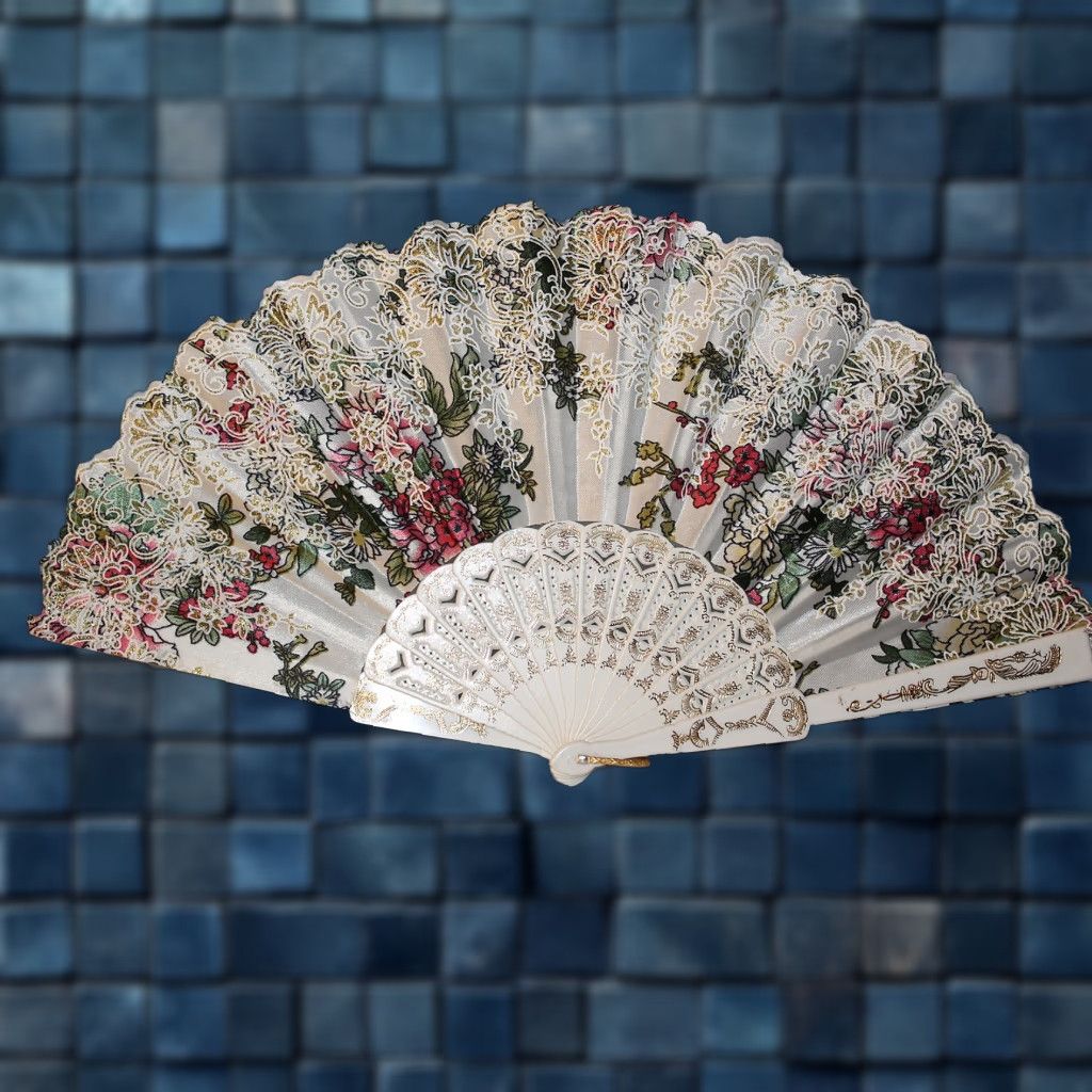 Vintage FAN SMALL HAND WITH FLOWERS FLOWER WHITE A4 Mens? Womens? No. Size ONE SIZE - 1 Thumbnail
