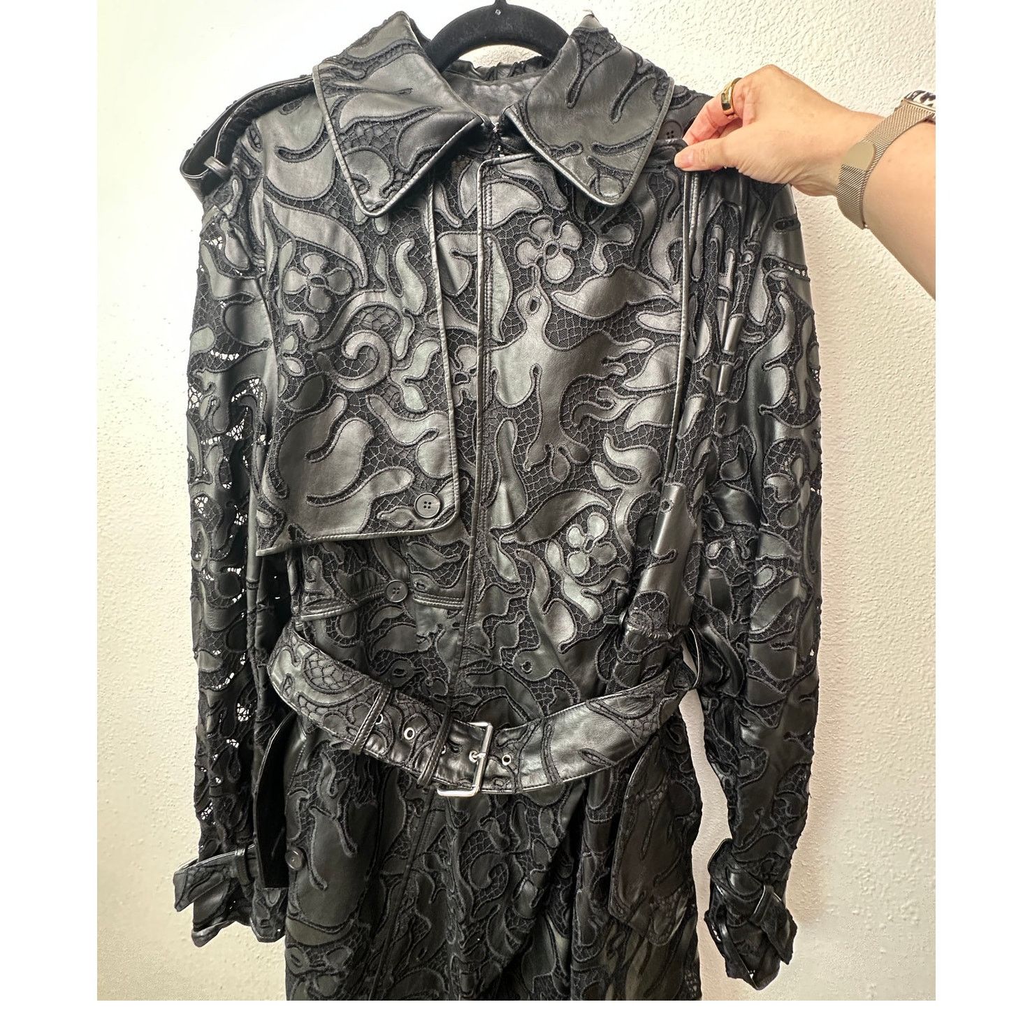 Alexander McQueen Alexander McQueen Black Leather Lace Belted Trench Coat 14 Size XL / US 12-14 / IT 48-50 - 9 Thumbnail