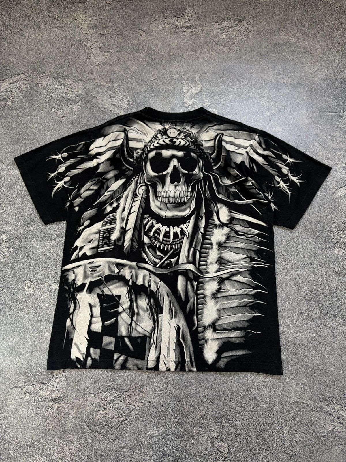 Vintage Vintage Rock Eagle Native American Skull AOP T-Shirt Black L Size US L / EU 52-54 / 3 - 2 Thumbnail