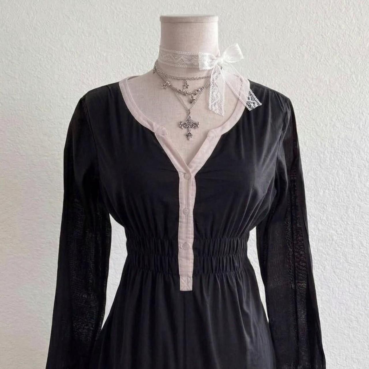 Vintage Black longsleeve blouse, cinched elasticated waist, Comma Size S / US 4 / IT 40 - 4 Thumbnail