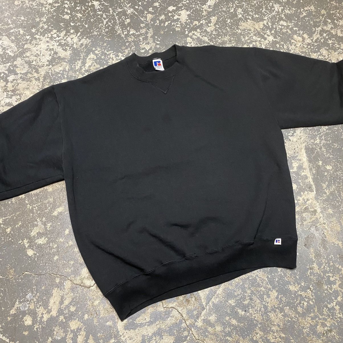 Russell Athletic × Vintage Vintage Russell Athletic Black Blank Boxy Crewneck Hoodie Size US XXL / EU 58 / 5 - 3 Thumbnail