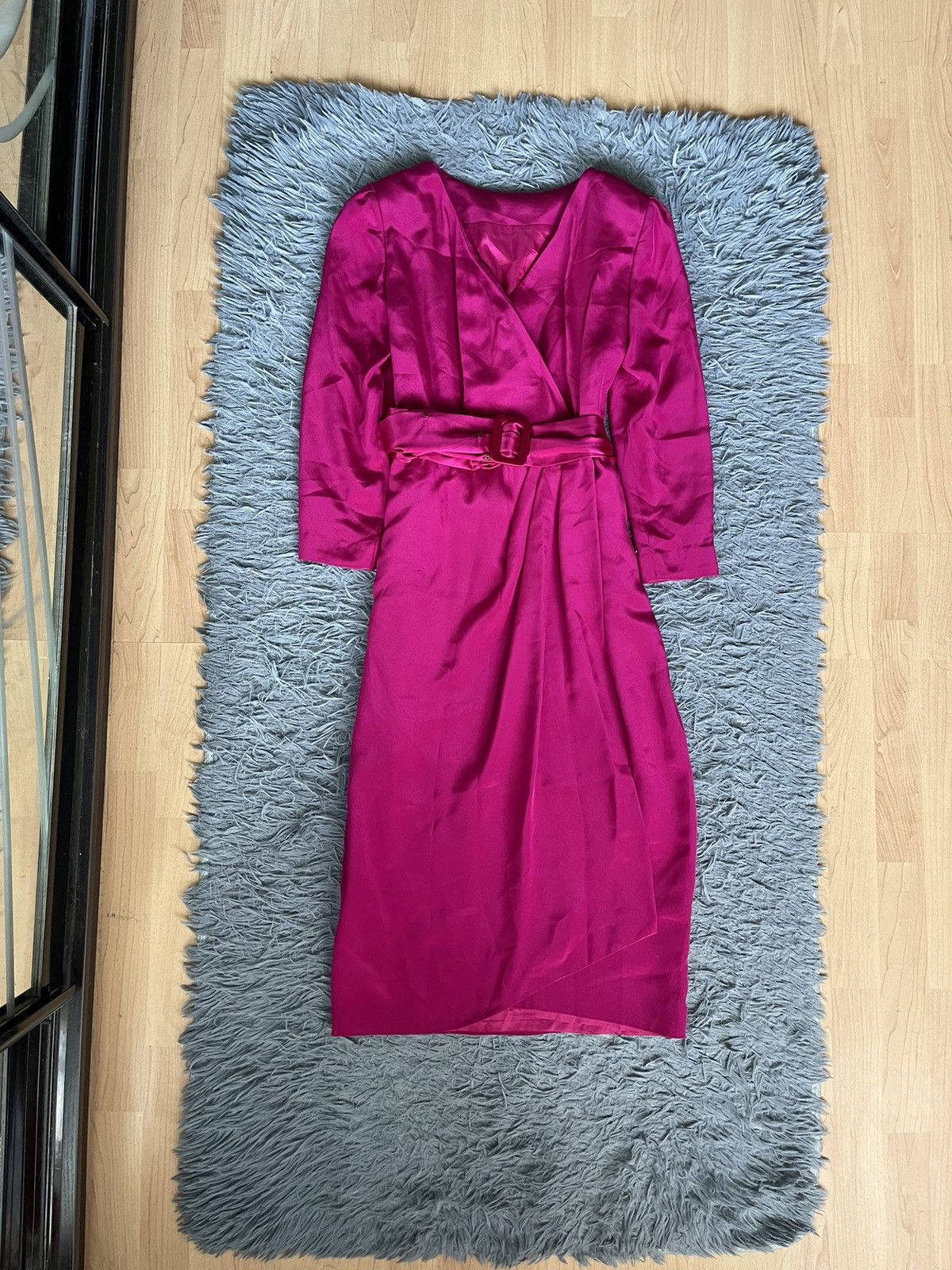 image of Archival Clothing x Just Silk Oscar De La Renta 100% Silk Belted Archive Dress in Pink, Women's (Si